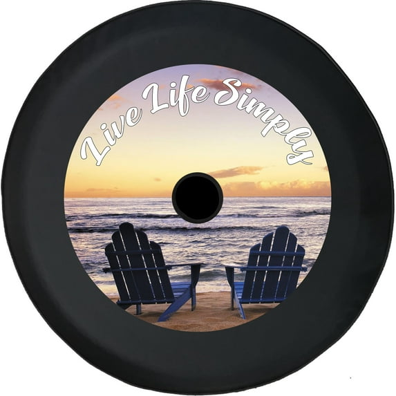 Black Tire Covers - Tire Accessories for Campers, SUVs, Trailers, Trucks, RVs and More | Sunset Beach Live Life Simply Black 32 Inch With Backup Camera Hole