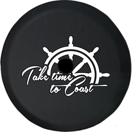 Black Tire Covers - Tire Accessories for Campers, SUVs, Trailers, Trucks, RVs and More | Take Time to Coast Nautical Travel Black 33 Inch with Backup Camera Hole