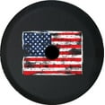 thumbnail image 1 of Black Tire Covers - Tire Accessories for Campers, SUVs, Trailers, Trucks, RVs and More | | Tattered American Flag Black 33 Inch with Backup Camera Hole, 1 of 3