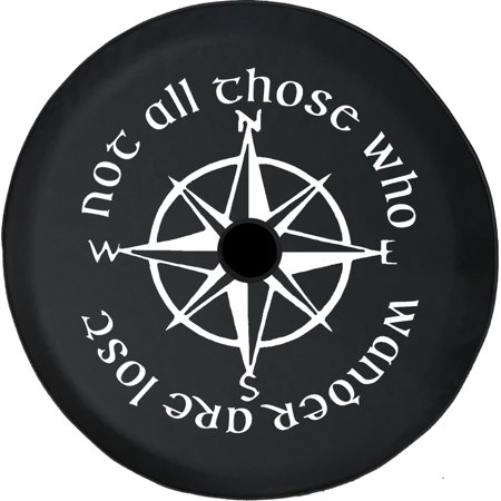 Black Tire Covers - Tire Accessories for Campers, SUVs, Trailers, Trucks, RVs and More | Not All Those Who Wander are Lost Black 33 Inch with Backup Camera Hole