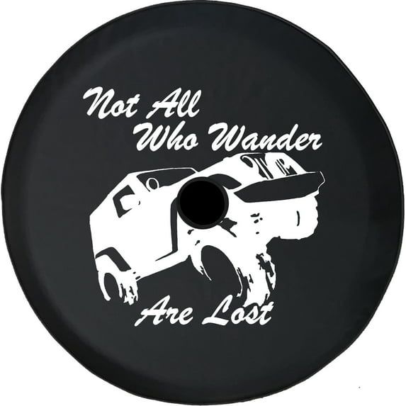 Black Tire Covers - Tire Accessories for Campers, SUVs, Trailers, Trucks, RVs and More | Not All Who Wander Lost Black 33 Inch with Backup Camera Hole
