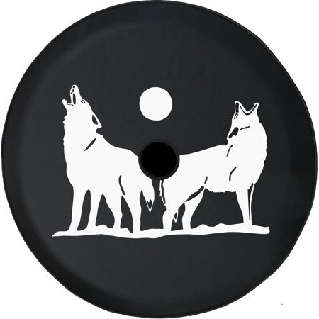Black Tire Covers - Tire Accessories for Campers, SUVs, Trailers, Trucks, RVs and More | Wolves Howling at The Moon Wolf Pack Black 33 Inch with Backup Camera Hole