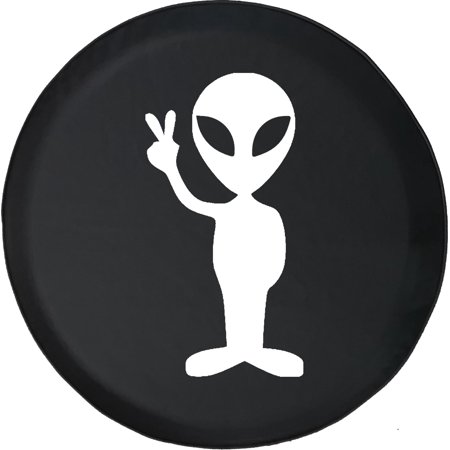 Black Tire Covers - Tire Accessories for Campers, SUVs, Trailers, Trucks, RVs and More | Alien Peace Sign Black 31 Inch