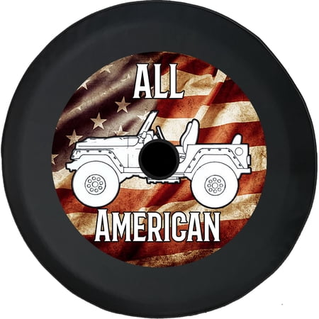 Black Tire Covers - Tire Accessories for Campers, SUVs, Trailers, Trucks, RVs and More | All American Flag Black 32 Inch With Backup Camera Hole