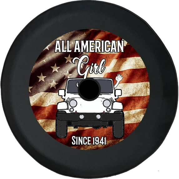Black Tire Covers - Tire Accessories for Campers, SUVs, Trailers, Trucks, RVs and More | All American Girl Black 33 Inch with Backup Camera Hole