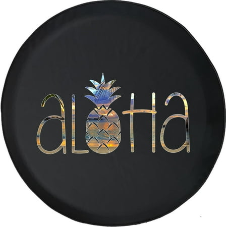 Black Tire Covers - Tire Accessories for Campers, SUVs, Trailers, Trucks, RVs and More | Aloha Pineapple Hawaiian Sunset Beach Black 28 Inch