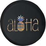 Black Tire Covers - Tire Accessories for Campers, SUVs, Trailers, Trucks, RVs and More | Aloha Pineapple Hawaiian Sunset Beach Black 33 Inch
