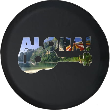 Black Tire Covers - Tire Accessories for Campers, SUVs, Trailers, Trucks, RVs and More | Aloha Ukulele Island Black 30 Inch