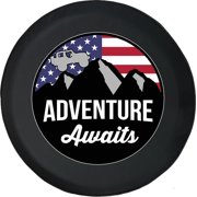 Black Tire Covers - Tire Accessories for Campers, SUVs, Trailers, Trucks, RVs and More | American Flag Adventure Black 29 Inch