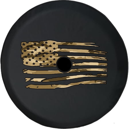 Black Tire Covers - Tire Accessories for Campers, SUVs, Trailers, Trucks, RVs and More | American Flag Black 32 Inch With Backup Camera Hole