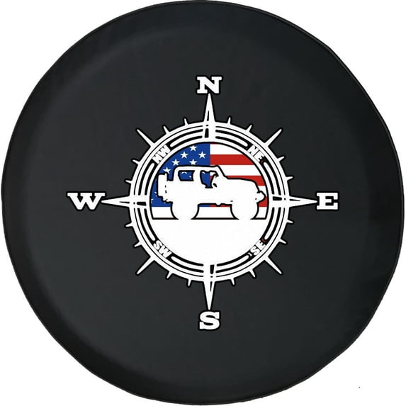 Black Tire Covers - Tire Accessories for Campers, SUVs, Trailers, Trucks, RVs and More | American Flag Compass Black 30 Inch
