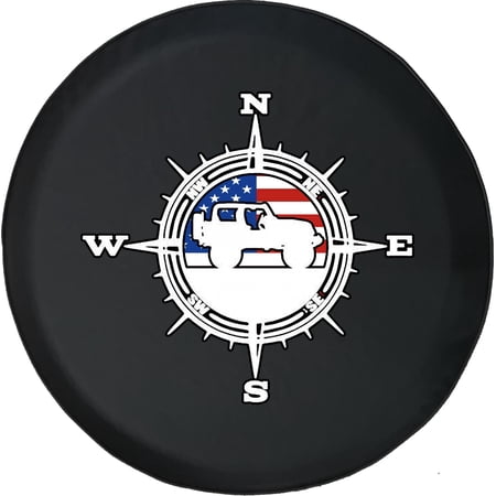 Black Tire Covers - Tire Accessories for Campers, SUVs, Trailers, Trucks, RVs and More | American Flag Compass Black 31 Inch
