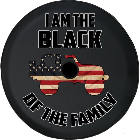 Black Tire Covers - Tire Accessories for Campers, SUVs, Trailers, Trucks, RVs and More | American Flag Family Black 33 Inch with Backup Camera Hole