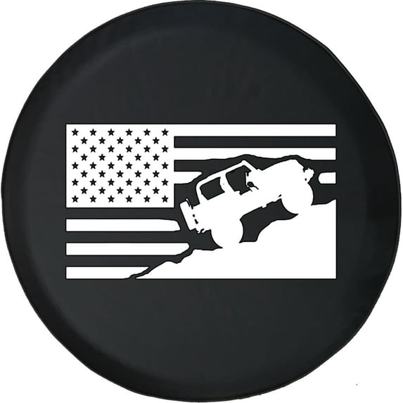 Black Tire Covers - Tire Accessories for Campers, SUVs, Trailers, Trucks, RVs and More | American Flag Mountain Climbing Black 29 Inch
