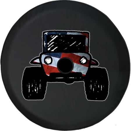 Black Tire Covers - Tire Accessories for Campers, SUVs, Trailers, Trucks, RVs and More | American Flag Offroad Black 32 Inch With Backup Camera Hole