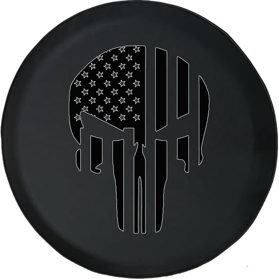 Black Tire Covers - Tire Accessories for Campers, SUVs, Trailers, Trucks, RVs and More | American Flag Patriot Skull Black 31 Inch
