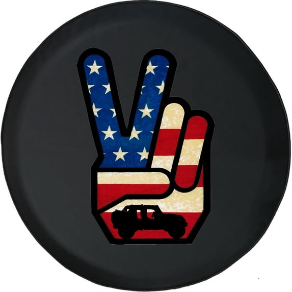 Black Tire Covers - Tire Accessories for Campers, SUVs, Trailers, Trucks, RVs and More | American Flag Peace Sign Black 33 Inch