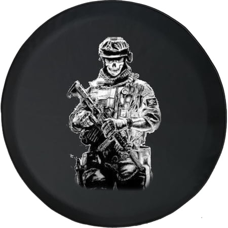 Black Tire Covers - Tire Accessories for Campers, SUVs, Trailers, Trucks, RVs and More | American Military Skull Face Solider Black 30 Inch