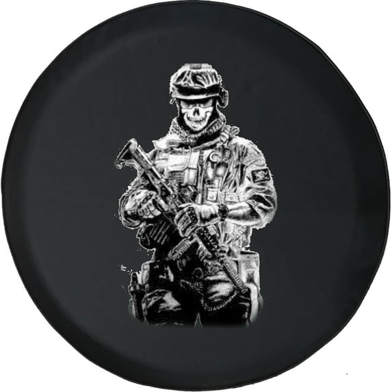 Black Tire Covers - Tire Accessories for Campers, SUVs, Trailers, Trucks, RVs and More | American Military Skull Face Solider Black 31 Inch