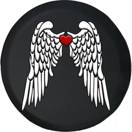 Black Tire Covers - Tire Accessories for Campers, SUVs, Trailers, Trucks, RVs and More | Angel Wings Heart Black 35 Inch