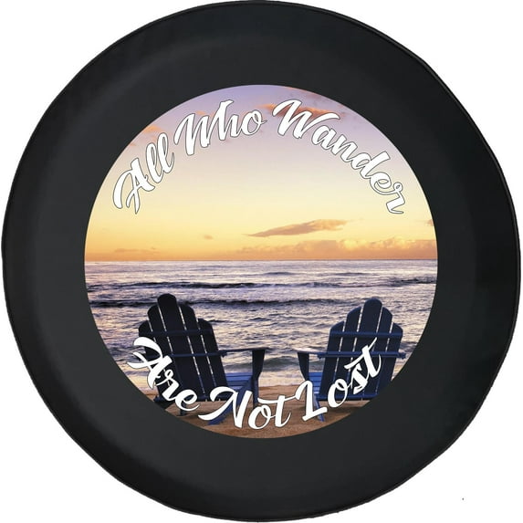 Black Tire Covers - Tire Accessories for Campers, SUVs, Trailers, Trucks, RVs and More | Beach Chairs Wanderer Not Lost Black 31 Inch