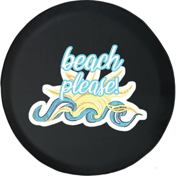 Black Tire Covers - Tire Accessories for Campers, SUVs, Trailers, Trucks, RVs and More | Beach Please Sun Waves Black 29 Inch