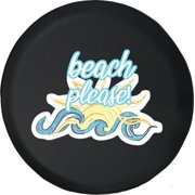 Black Tire Covers - Tire Accessories for Campers, SUVs, Trailers, Trucks, RVs and More | Beach Please Sun Waves Black 32 Inch