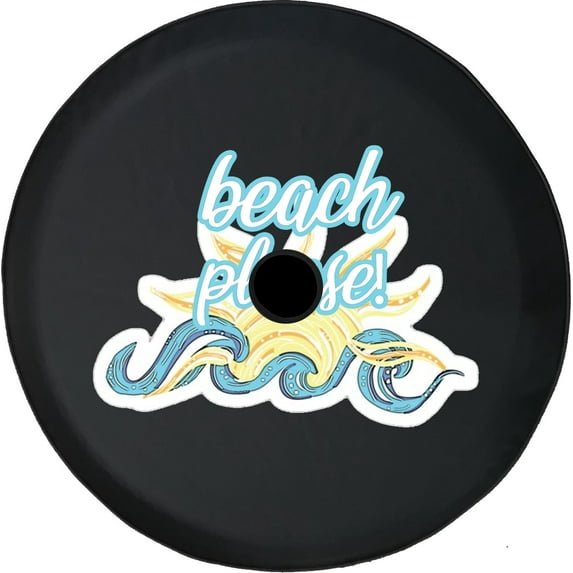 Black Tire Covers - Tire Accessories for Campers, SUVs, Trailers, Trucks, RVs and More | Beach Please Sun Waves Black 33 Inch with Backup Camera Hole