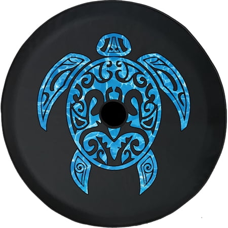 Black Tire Covers - Tire Accessories for Campers, SUVs, Trailers, Trucks, RVs and More | Beach Sea Turtle Black 33 Inch with Backup Camera Hole