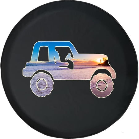 Black Tire Covers - Tire Accessories for Campers, SUVs, Trailers, Trucks, RVs and More | Beach Sunset Black 33 Inch