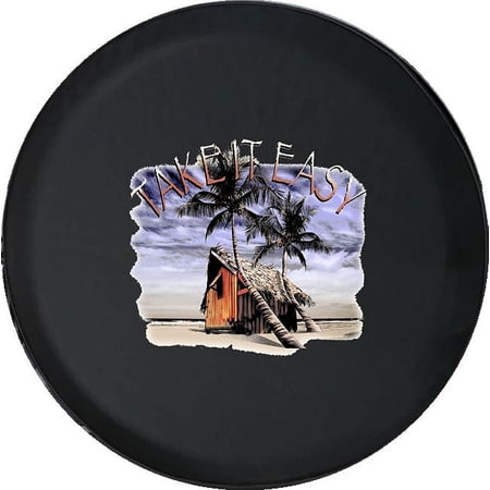 Black Tire Covers - Tire Accessories for Campers, SUVs, Trailers, Trucks, RVs and More | Beach Take It Easy Black 32 Inch