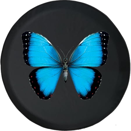 Black Tire Covers - Tire Accessories for Campers, SUVs, Trailers, Trucks, RVs and More | Beautiful Blue Butterfly Black 28 Inch