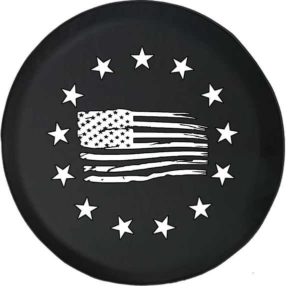 Black Tire Covers - Tire Accessories for Campers, SUVs, Trailers, Trucks, RVs and More | Betsy Ross American Flag Black 31 Inch