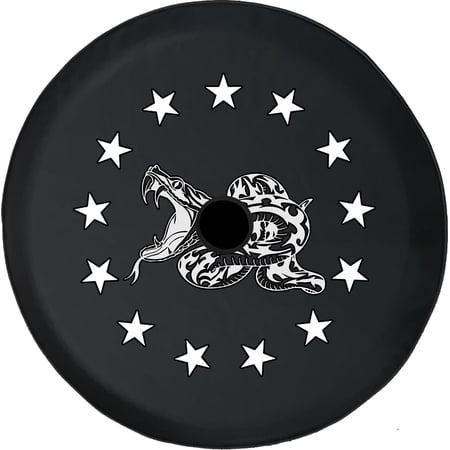 Black Tire Covers - Tire Accessories for Campers, SUVs, Trailers, Trucks, RVs and More | Betsy Ross Snake Black 33 Inch with Backup Camera Hole