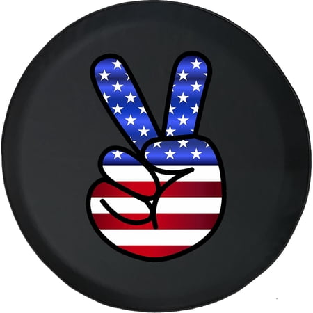 Black Tire Covers - Tire Accessories for Campers, SUVs, Trailers, Trucks, RVs and More | Black American Flag Peace Sign Hand Black 33 Inch