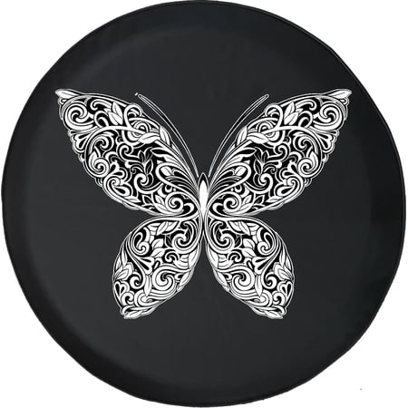 Black Tire Covers - Tire Accessories for Campers, SUVs, Trailers, Trucks, RVs and More | Black and White Butterfly Black 35 Inch