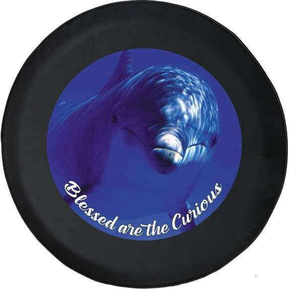 Black Tire Covers - Tire Accessories for Campers, SUVs, Trailers, Trucks, RVs and More | Blue Dolphin Blessed are The Curious Black 31 Inch
