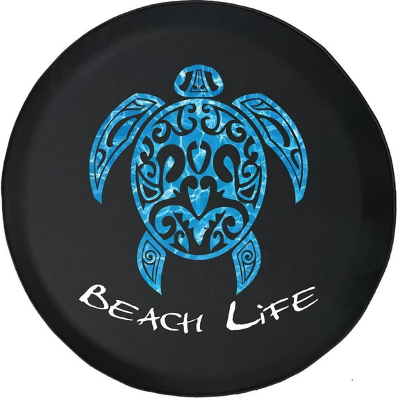 Black Tire Covers - Tire Accessories for Campers, SUVs, Trailers, Trucks, RVs and More | Blue Water Sea Turtle Beach Black 29 Inch