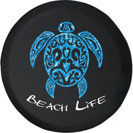 Black Tire Covers - Tire Accessories for Campers, SUVs, Trailers, Trucks, RVs and More | Blue Water Sea Turtle Beach Black 30 Inch