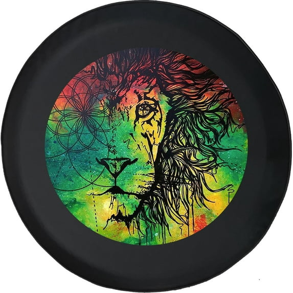 Black Tire Covers - Tire Accessories for Campers, SUVs, Trailers, Trucks, RVs and More | Boho Colorful Lion Black 28 Inch