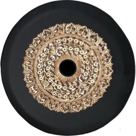 Black Tire Covers - Tire Accessories for Campers, SUVs, Trailers, Trucks, RVs and More | Boho Flower Pattern Black 33 Inch with Backup Camera Hole