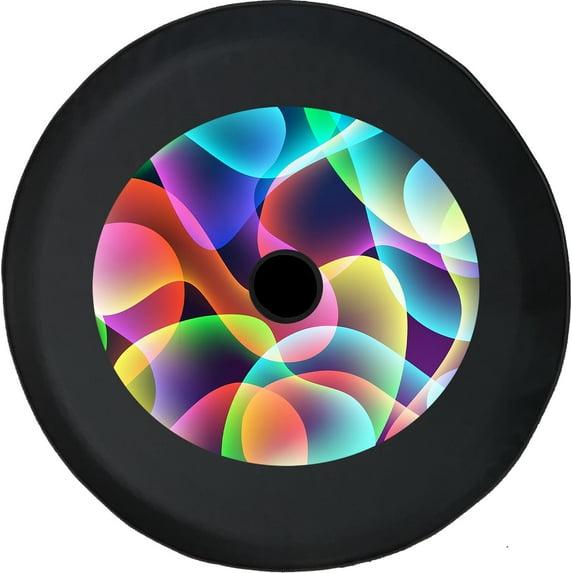 Black Tire Covers - Tire Accessories for Campers, SUVs, Trailers, Trucks, RVs and More | Bright Neon Swirls Black 33 Inch with Backup Camera Hole