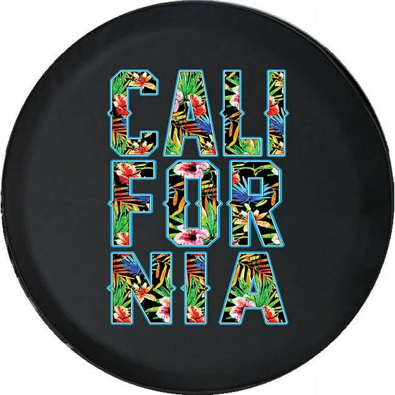 Black Tire Covers - Tire Accessories for Campers, SUVs, Trailers, Trucks, RVs and More | California Tropical Flowers Black 28 Inch