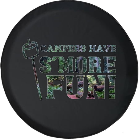 Black Tire Covers - Tire Accessories for Campers, SUVs, Trailers, Trucks, RVs and More | Camper Have S'More Fun Camping Woods Black 35 Inch