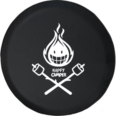 Black Tire Covers - Tire Accessories for Campers, SUVs, Trailers, Trucks, RVs and More | Campfire Happy Camper Black 31 Inch