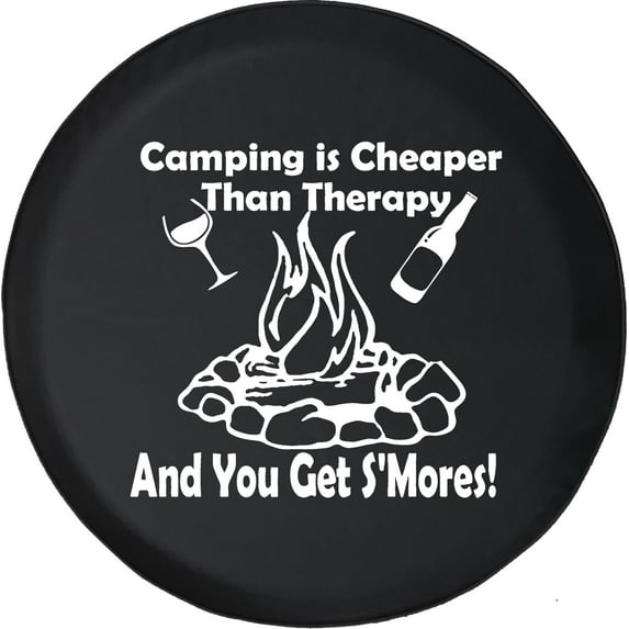 Black Tire Covers - Tire Accessories for Campers, SUVs, Trailers, Trucks, RVs and More | Camping is Cheaper Then Therapy Campfire Black 35 Inch