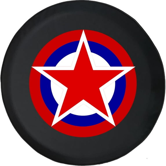Black Tire Covers - Tire Accessories for Campers, SUVs, Trailers, Trucks, RVs and More | Captain Shield America Red White Blue Black 35 Inch