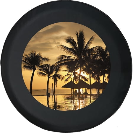 Black Tire Covers - Tire Accessories for Campers, SUVs, Trailers, Trucks, RVs and More | Caribbean Sunset Black 28 Inch