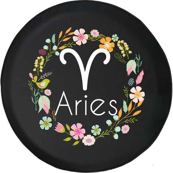 Black Tire Covers - Tire Accessories for Campers, SUVs, Trailers, Trucks, RVs and More | Circle Floral Horoscope Aries Black 35 Inch