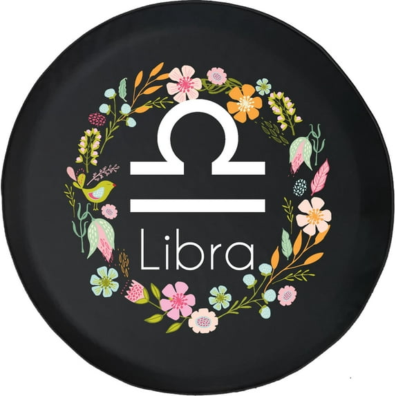 Black Tire Covers - Tire Accessories for Campers, SUVs, Trailers, Trucks, RVs and More | Circle Floral Horoscope Libra Black 29 Inch